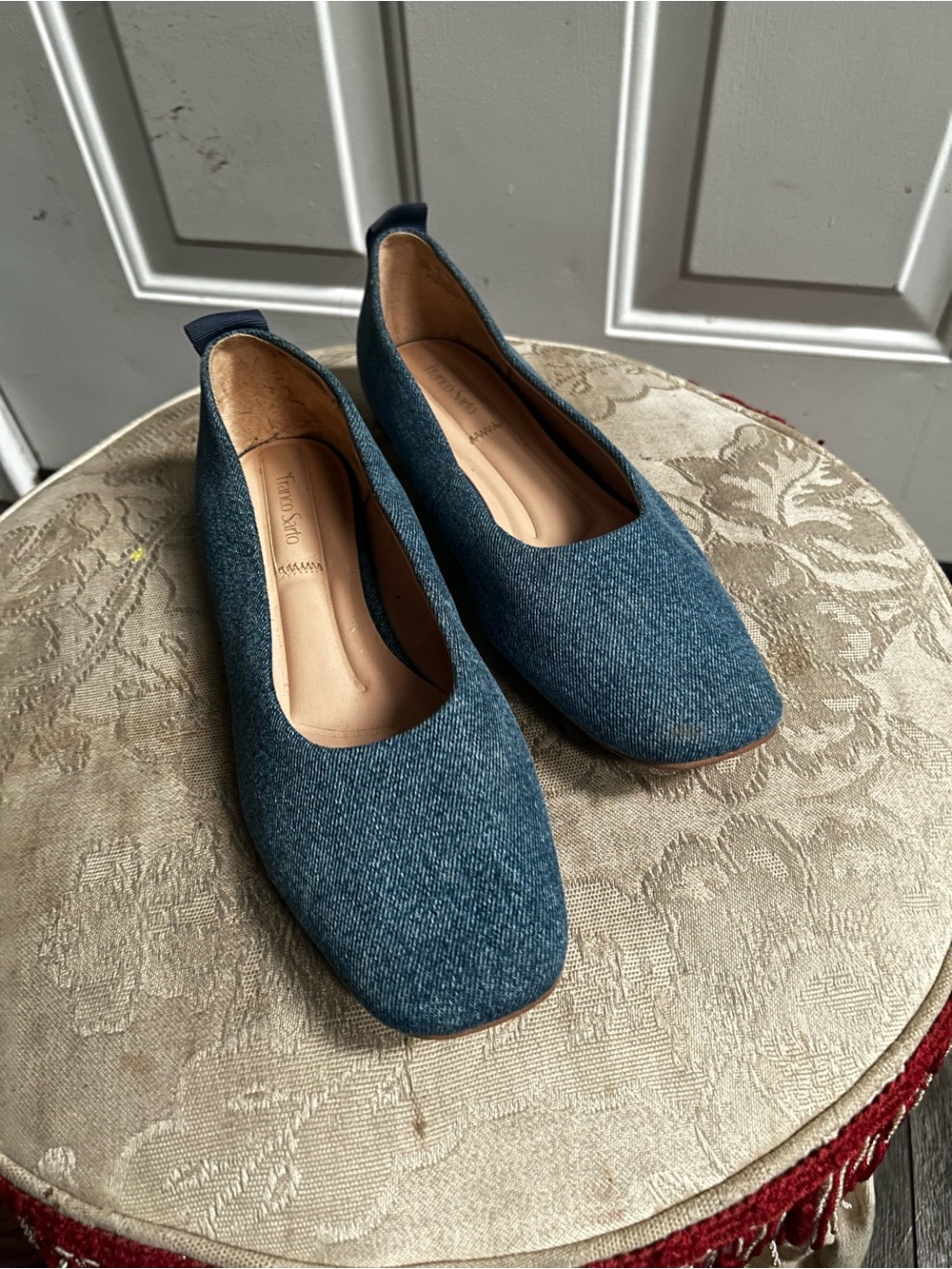 Franco Sarto L-Vana Blue Denim Slip On Square Toe Slip-On Flats  Sz 10
